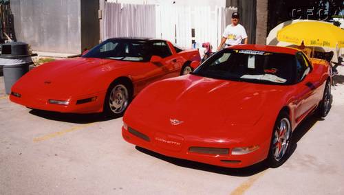 031.BJ with his and Patty's Torch Red '96 Coupe and Barry's and Helen's Torch Red '03 Z06.JPG
